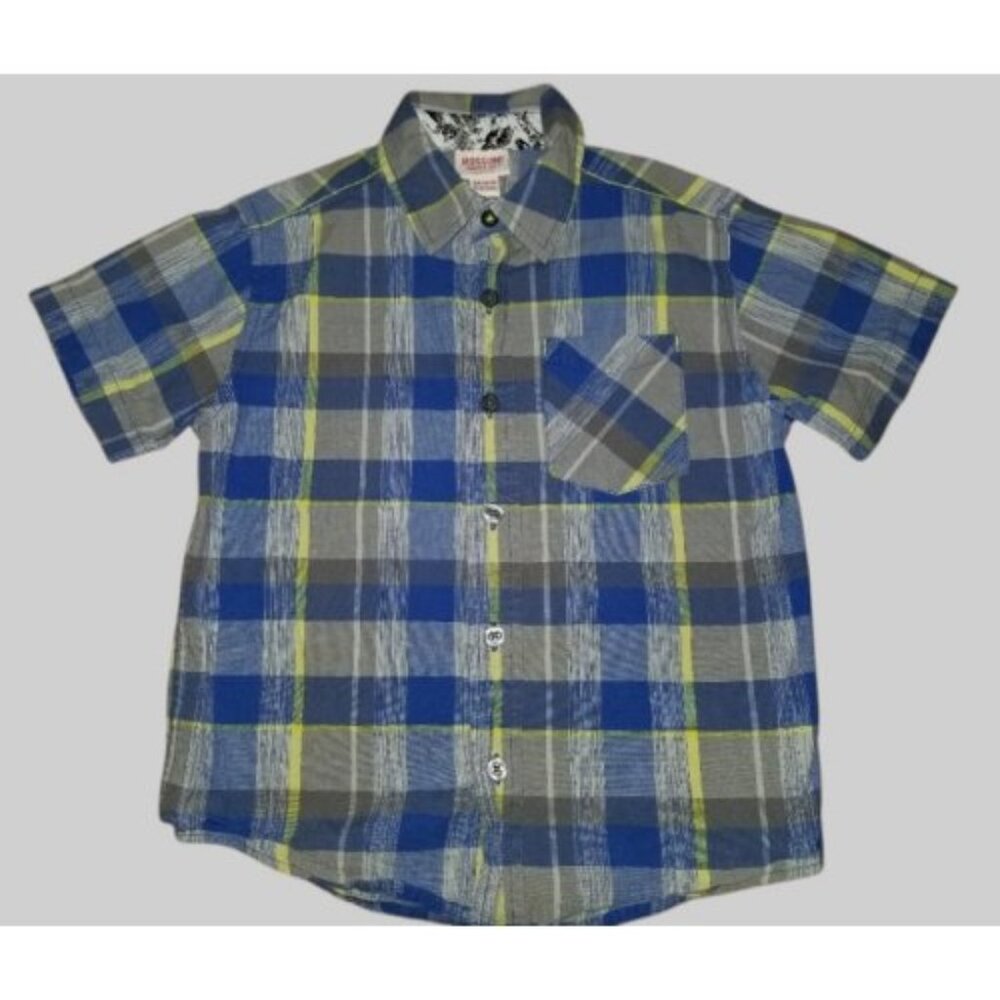 MOSSIMO Blue Plaid Short Sleeve Button Front Shirt Boys Size 4-5